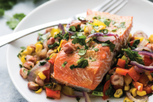 Adobo Salmon with Rainbow Stir Fry - La Preferida Recipe