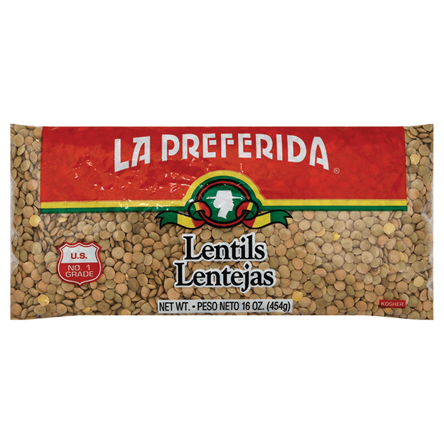 la preferida lentils, la preferida lentejas, dried lentils, lentejas secas, bag of lentils, 1lb bag of lentils