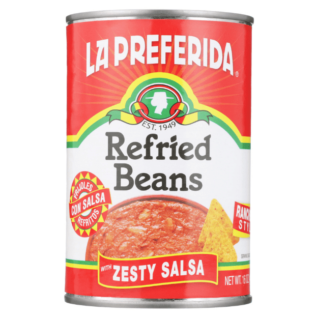 la preferida refried beans with zesty salsa, la preferida salsa refried beans, refried beans with salsa, spicy refried beans, refried bean flavors, refried bean company,