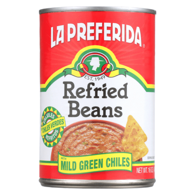 La Preferida refried beans with green chiles, refried beans with chiles, frijoles refritos chiles verdes, authentic refried beans, where to buy refried beans, buy refried beans