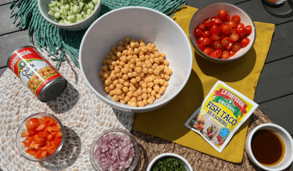 organic fish taco seasoning, organic fish seasoning, healthy taco seasoning, chickpea seasoning, chickpea spices, mexican chickpea salad, 