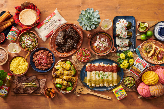 Spread of La Preferida products including taco seasoning, salsa verde, and enchilada sauce perfect for taco night